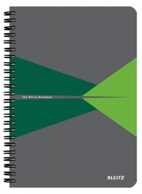 Spirálfüzet, A5, kockás, 90 lap, laminált karton borító, LEITZ "Office", szürke-zöld
