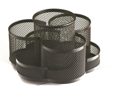 Írószertartó, 7 részes, fémhálós, forgatható, fekete