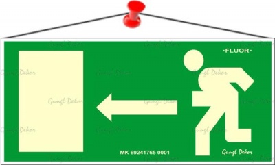 Információs tábla, 25x11,5 cm, fluoreszkáló, utánvilágítós, "Menekülési irány balra"