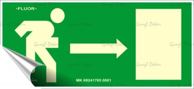 Információs matrica, 25x11,5 cm, fluoreszkáló, utánvilágítós, "Menekülési irány jobbra"