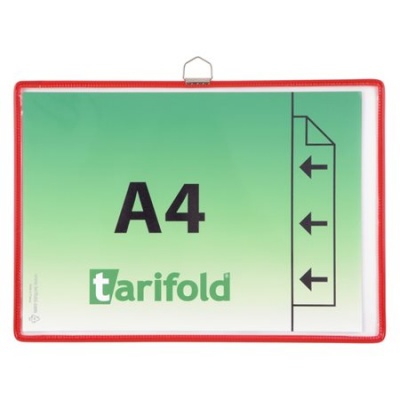 Bemutatótábla, függő, A4,  fekvő, fém fülecskével, DJOIS, piros